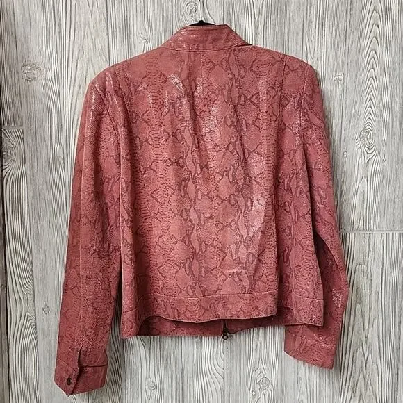 Alfani Pink Leather Snakeskin Print Moto Jacket Womens XL - Picture 5 of 9